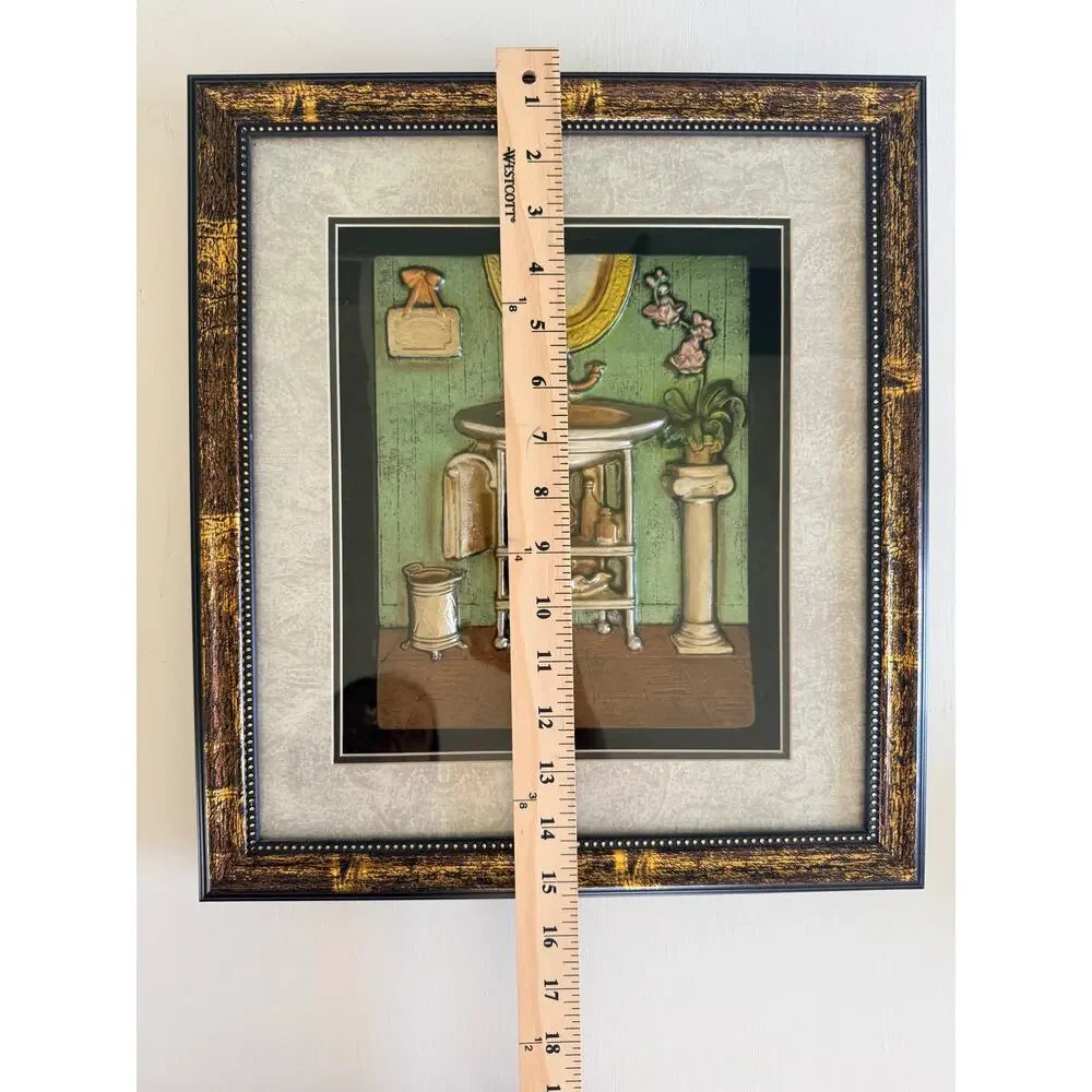 Vintage 3D Bathroom Wall Art, Shadow Box Decor, Framed Sink & Tub Scenes, 2pk